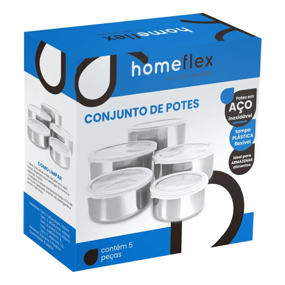 Kit com 5 Potes de Alumínio com Tampa